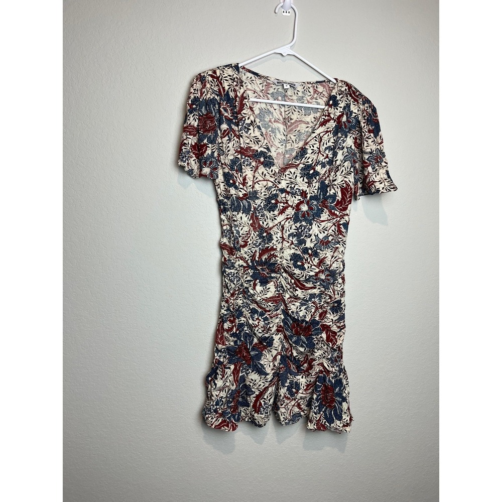 Walter Baker Dress Womens 6 Multicolor Floral Ruched V Neck Ruffle Hem Mini